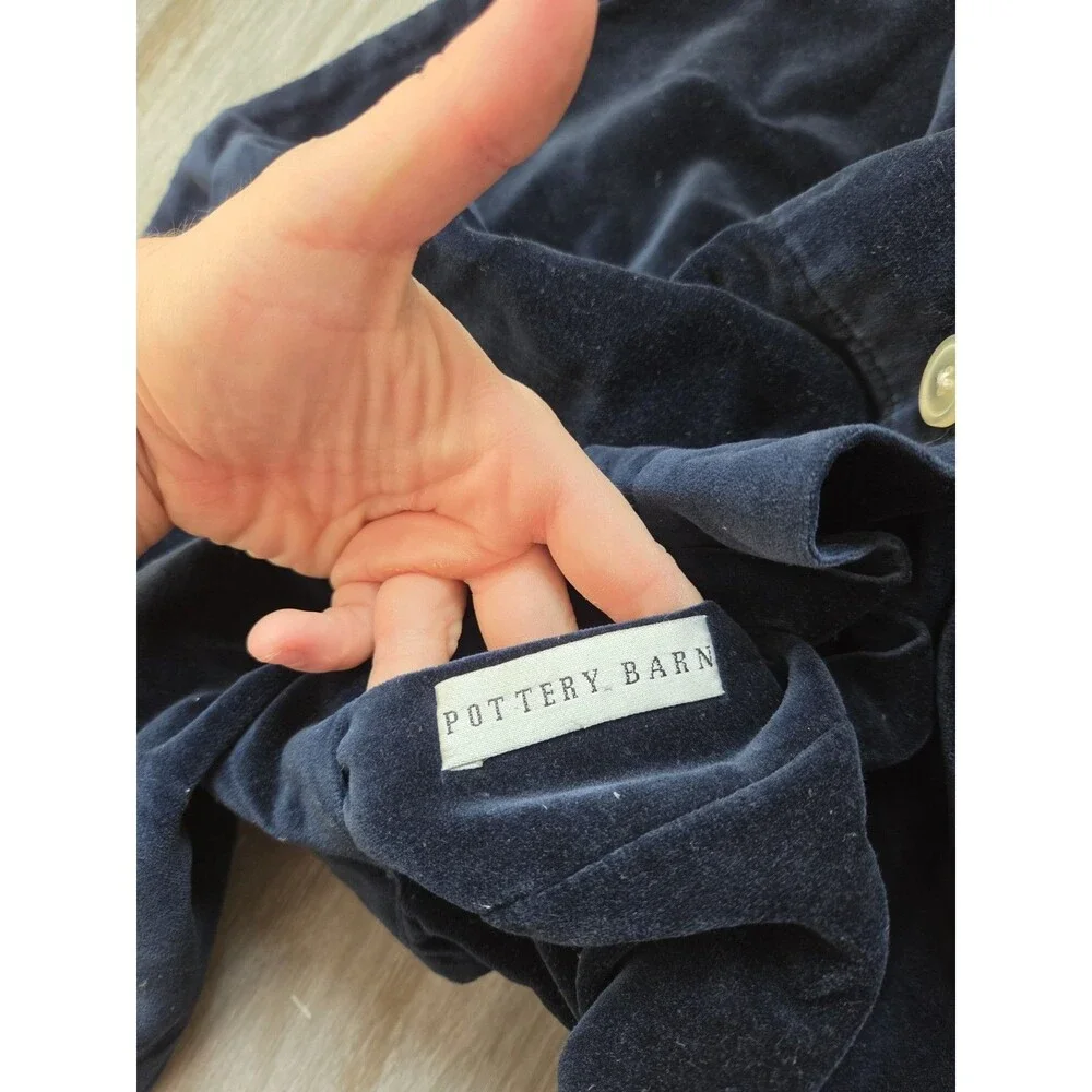 Pottery Barn Navy Blue Velvet Button Front Pillowcases 100% Cotton Set of 2 EUC